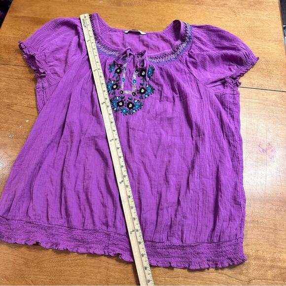 Old Navy Women’s Embroidered Boho Blouse Size XL X-Large Short Sleeve Shirt Plus - Picture 5 of 12